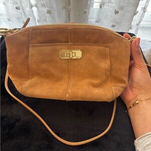 Coach Tan Suede Crossbody Bag with Gold Accent
